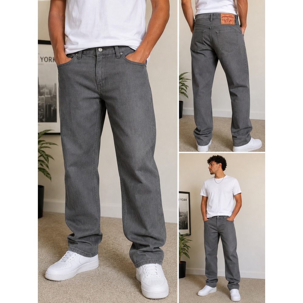 Switch Premium Denim Pants Gray Cotton Blend Straight Leg Casual Mens 36x34